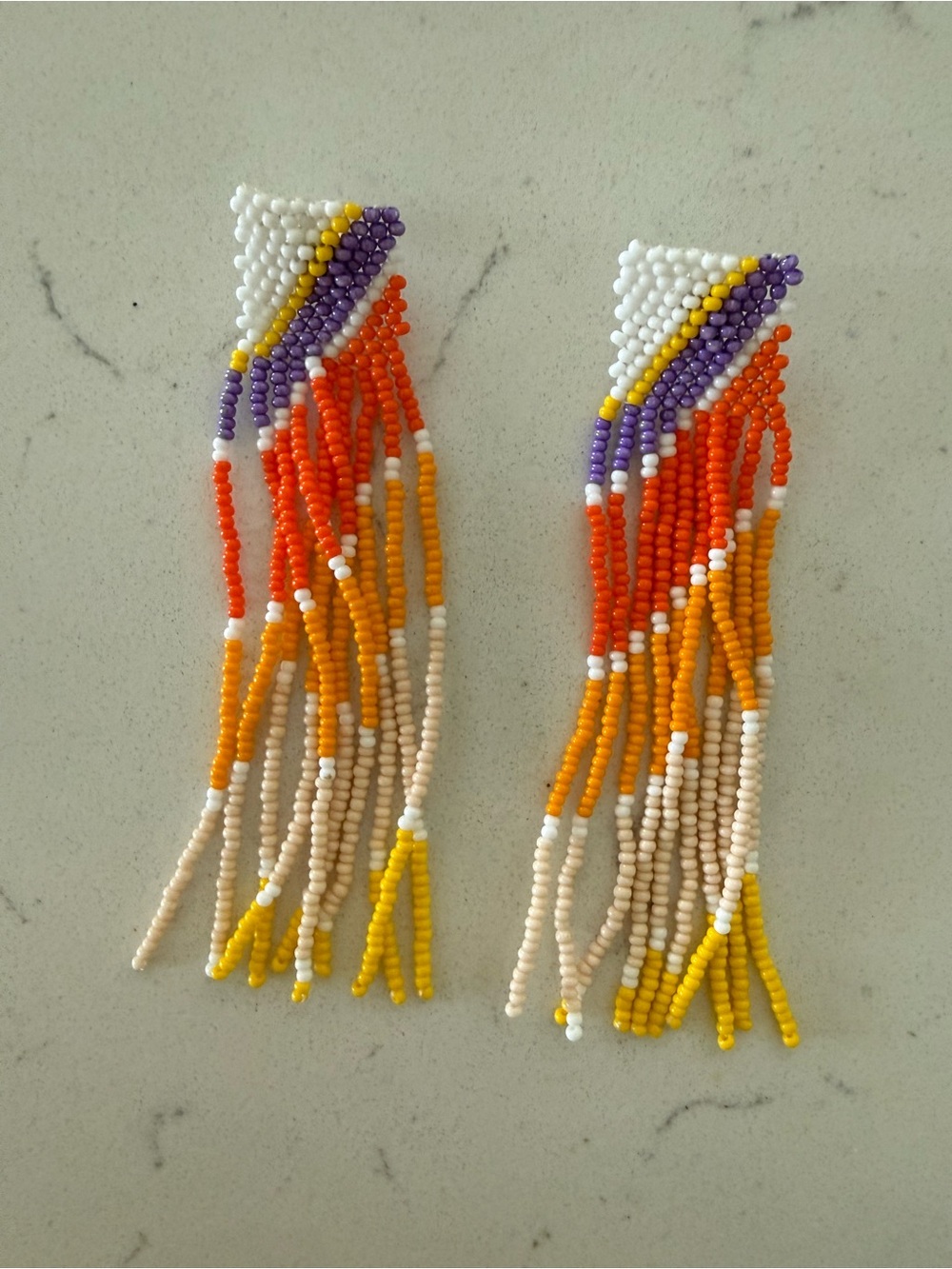 Anthropologie Seed Bead Fringe Earrings in White, Purple, Orange, Yellow, Cream